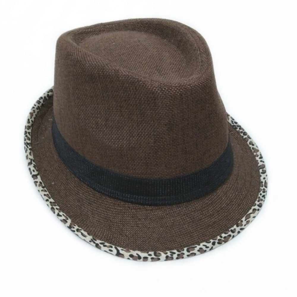 Brown & Cheetah Print Fedora Hat